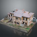 Detailed Miniature Old Building Model With Weathered Walls And Broken Roof