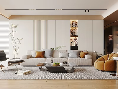 Modern Living Room Interior With Sofa Coffee Table Area Rug And Wall Art Decor 3d model