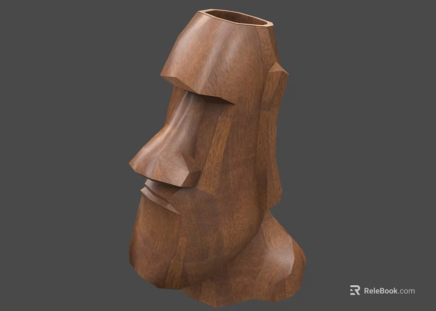 Hand Carved Wooden Moai Statue With Detailed Facial Features For Home Decor 3d model 