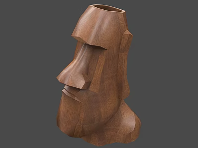 Hand Carved Wooden Moai Statue With Detailed Facial Features For Home Decor 3d model