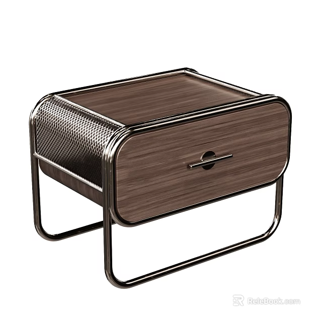 Sleek Modern Wooden Nightstand With Metal Frame And Functional Drawer Design 3d model 