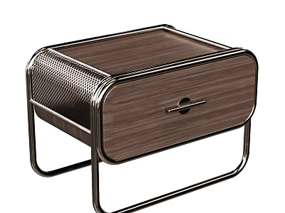 Sleek Modern Wooden Nightstand With Metal Frame And Functional Drawer Design 3d model