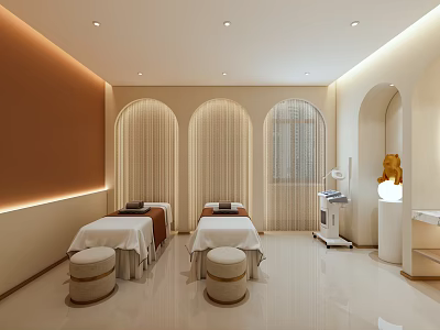 Modern Minimalist SPA Room Interior With Arched Design Warm Toned Walls And Massage Beds 3d model