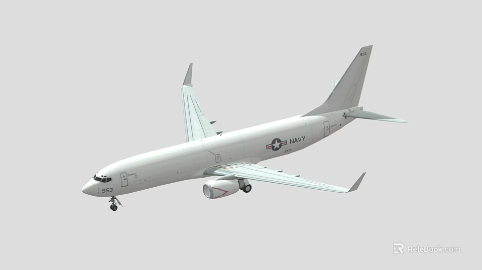 U.S. Navy White Aircraft Displaying Side View With Wings And Tail Section 3d model 