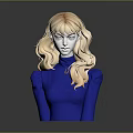 3D Female Bust Model With Blonde Curly Hair Blue Turtleneck Puffed Sleeve Top