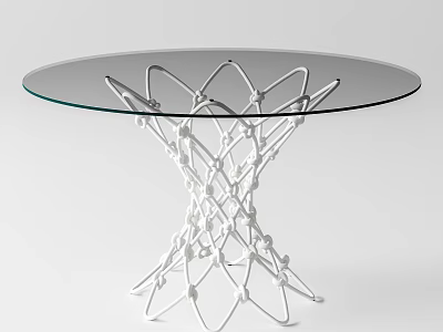 Round Glass Top Dining Table With White Intricate Woven Base Design 3d model