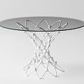 Round Glass Top Dining Table With White Intricate Woven Base Design 3d model