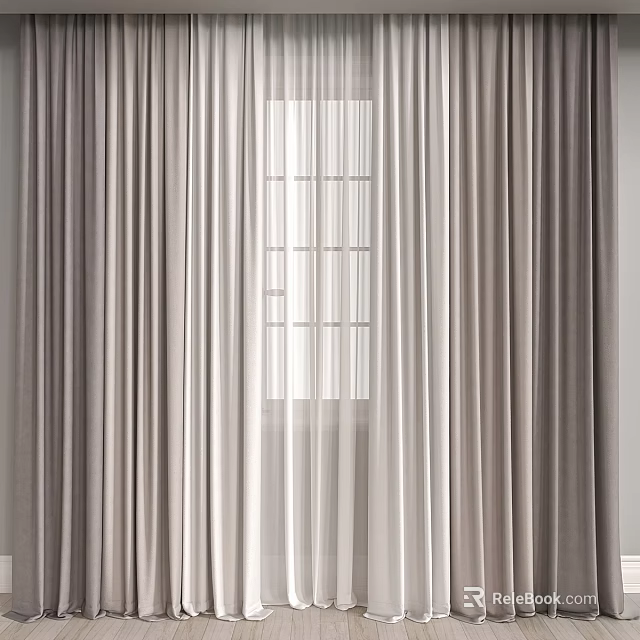 Modern Curtains With Sheer Layers And Light Filtering For Home Window Decor 3d model