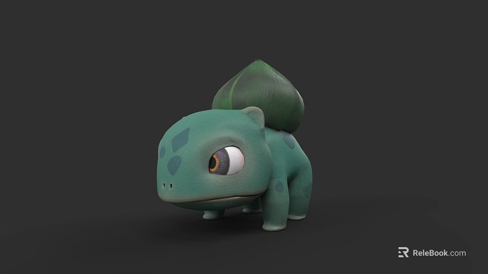 Adorable Green 3D Character Model With Leaf On Back Spots And Big Eyes 3d model 