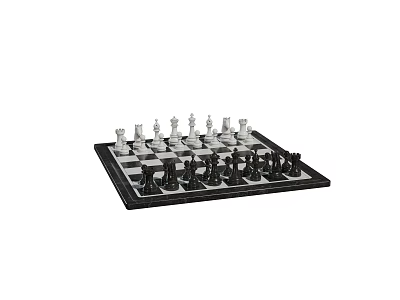 Decorative Chess Ornament Set With Black And White Pieces On Chessboard 3d model