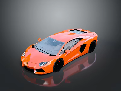Orange High Performance Sports Car With Sleek Design And Black Wheels On Reflective Surface 3d model