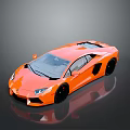 Orange High Performance Sports Car With Sleek Design And Black Wheels On Reflective Surface