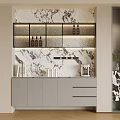 Modern Sideboard With Marble Backsplash Gray Cabinets LED Lighting And Decorative Bottles 3d model