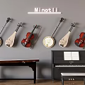 Minotli Wall Display Of Hanging Lutes Violins Banjos Piano And Sheet Music