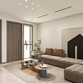 Modern Living Dining Room Interior Design With Sofa Coffee Table TV Wall And Lighting