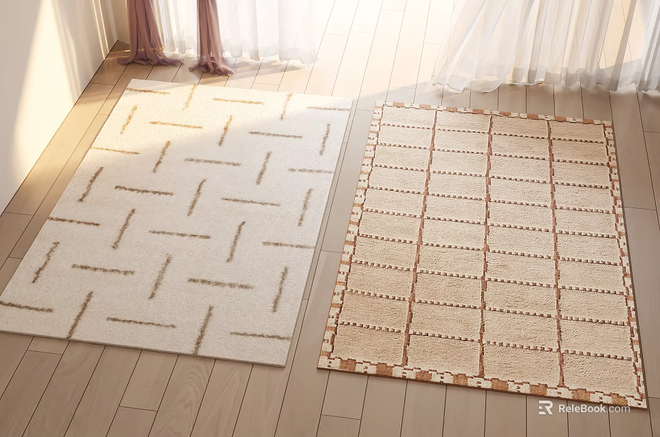 Square Rugs with Geometric Lines and Grid Patterns for Cozy Home on Wooden Floor 3d model 