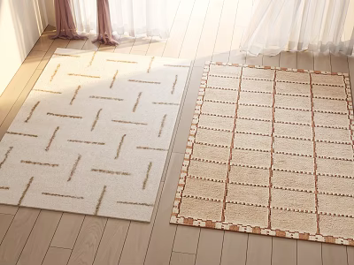 Square Rugs with Geometric Lines and Grid Patterns for Cozy Home on Wooden Floor 3d model