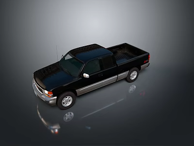 Black Classic Pickup Truck With Regular Cab Open Bed And Chrome Accents 3d model