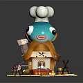 Cartoon Fish Shaped Building With Chef Hat Roof And Decorative Details