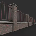 Classic Brick Pillar Fence With Ornate Iron Railings And Spiked Details