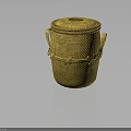 Yellow Handwoven Wicker Storage Basket With Lid And Two Handles 3d model