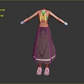 Women Casual Clothing Set With Long Sleeve Top Yellow Vest Brown Skirt And Shoes