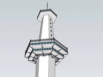 Tall Amusement Park Observation Tower Featuring Multiple Viewing Platforms And Antenna 3d model