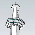 Tall Amusement Park Observation Tower Featuring Multiple Viewing Platforms And Antenna