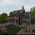Detached Villa with Red Brick Exterior Balconies Swimming Pool and Outdoor Terrace Surrounded by Greenery
