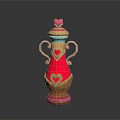 Red Decorative Vase With Pink Heart Top Golden Handles And Heart Design For Daily Use