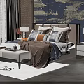 Elegant Double Bed With Decorative Pillows Bedside Table Lamps And Wall Art