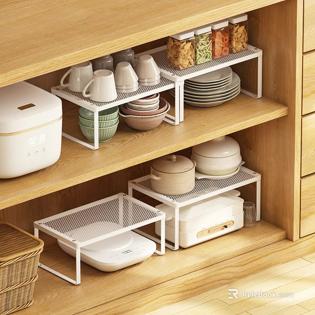 Wooden Bathroom Cabinet Rack With White Storage Shelves For Organizing Toilet Items 3d model 