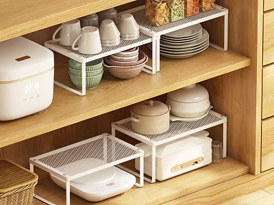 Wooden Bathroom Cabinet Rack With White Storage Shelves For Organizing Toilet Items 3d model