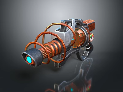 Futuristic Mechanical Weapon With Orange Ring Structure Blue Glowing Core And Metallic Design 3d model