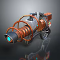 Futuristic Mechanical Weapon With Orange Ring Structure Blue Glowing Core And Metallic Design 3d model