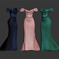 Elegant Off Shoulder Mermaid Dresses In Blue Pink Green With Flowy Hem