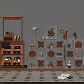 Orange and White Decorative Cabinets with Animal Shaped Shelves Decorations Ornaments and Plants