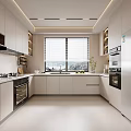 Bright Modern Kitchen Interior With White Cabinets Large Window And Appliances 3d model