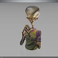 3D Alien Character With Large Head And Clasped Hands In Colorful Outfit