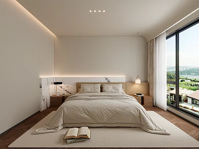Modern Bedroom Interior Design With Large Bed Light Bedding Nightstands Table Lamps And Window 3d model