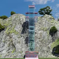 Cliffside Glass Elevator With Red Top Surrounded By Trees Mountain Blue Sky And White Clouds 3d model