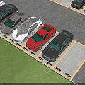 Outdoor Parking Lot Featuring Neatly Arranged Multiple Colored Cars With Yellow Lines And Green Grass