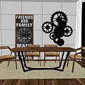 Wooden Dining Table Set With Chairs Gear Wall Art And Friends Family Sign