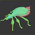Green Leaf Shaped Insect Model With Glossy Texture On Black Background