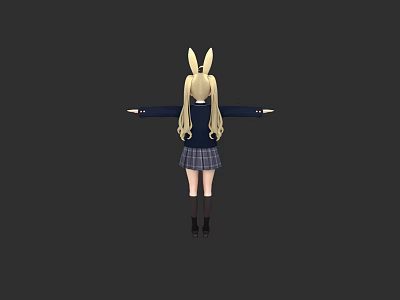 Back View Of Woman With Long Blonde Hair And Rabbit Ears In School Uniform 3d model