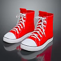 Red High Top Canvas Shoes With White Laces And White Soles