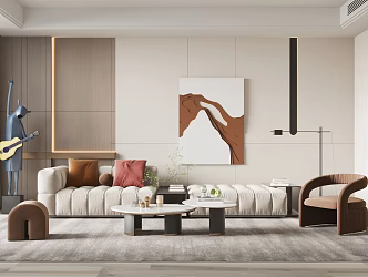 Modern living room sofa coffee table combination 3d model