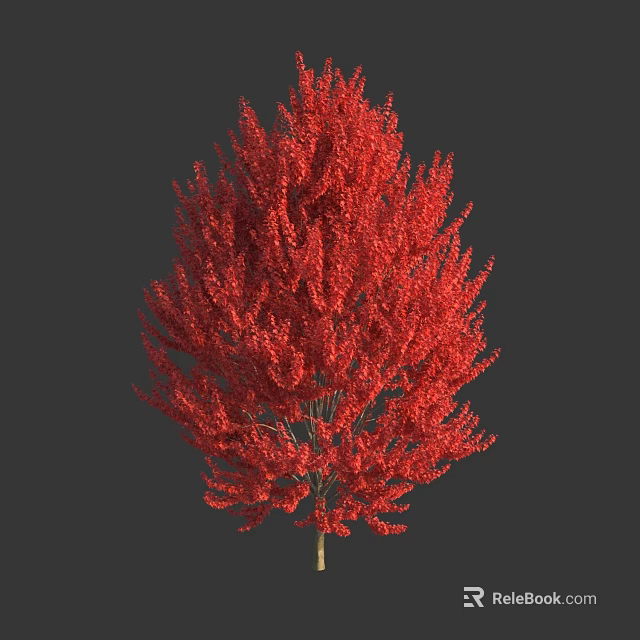 Lush Vibrant Tree With Bright Red Leaves Standing Isolated On Gray Background 3d model 