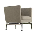 Light Gray Fabric Leisure Chair with Armrests and Metal Legs Modern Design