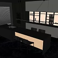 Modern Kitchen With Black Island Countertop Under Cabinet Lighting And Chairs